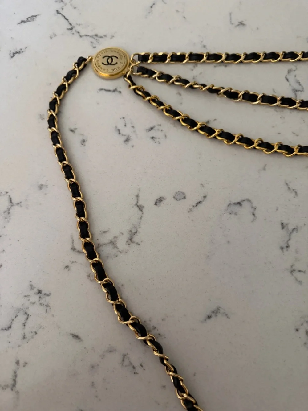 Chanel 31 Rue Cambon Medallion Belt Vintage Three strand fits up to 32 waist